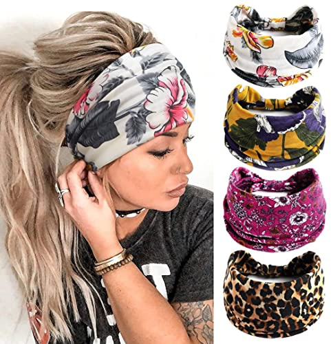Stirnband Damen Breite Elastische Weiche Boho Haarbänder Leopard Print Haarschmuck Yoga Sport Haarband Mehrfarbig Haarreifen Damen(B)