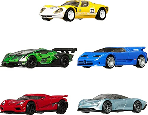 Hot Wheels HFF42 - Premium Car Culture Speed Machines 5er-Pack Spielzeugautos, Vollmetallkarosserie, Real Riders Reifen, Sportwagen im Maßstab 1:64, Spielzeugautos für Kinder ab 3 Jahren