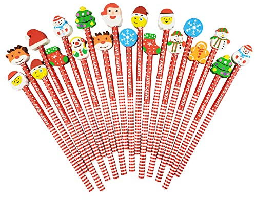 Yolistar 60 Stücke Schule HB Stifte Set，Bleistifte mit Radiergummi Holz Neuheit Weihnachten Cartoon-Muster für Kinder Bleistifte für Kinder Studenten Weihnachten Schneemann,für Geburtstag Mitgebsel