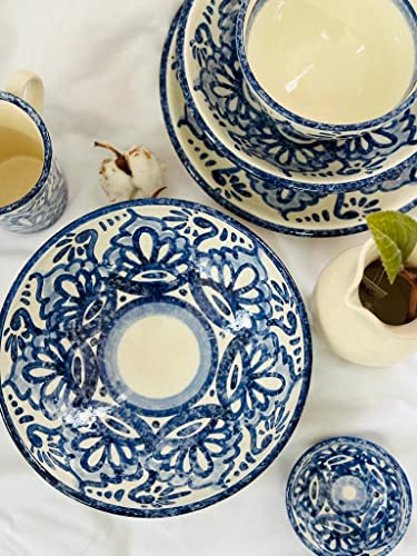 Ivanros Set Vajilla 18 pcs. Andalucía Vintage | Plato Llano | Plato Hondo | Plato Postre de cerámica, hecho y pintado a mano, apto para microondas, lavavajillas y decoración