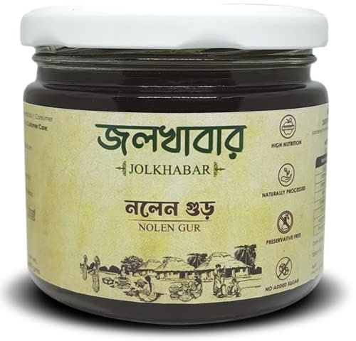 JOLKHABAR Nolen Gur - Liquid Date Palm Jaggery - Khajur Gur From Bengal Nalen Gur - Fresh & Pure - 100% Farm To Fork Traceability- 400Gm