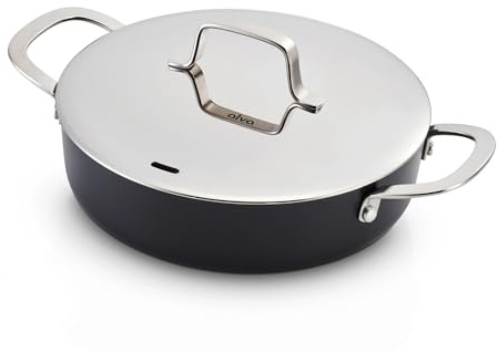 ALVA Maestro Antihaft-Pfanne 24.1 cm, Bratpfanne mit Deckel und 2 seitlichen Griffen, elektrische Bratpfanne, ofenfeste Keramikpfanne, geeignet als Induktion Kochgeschirr