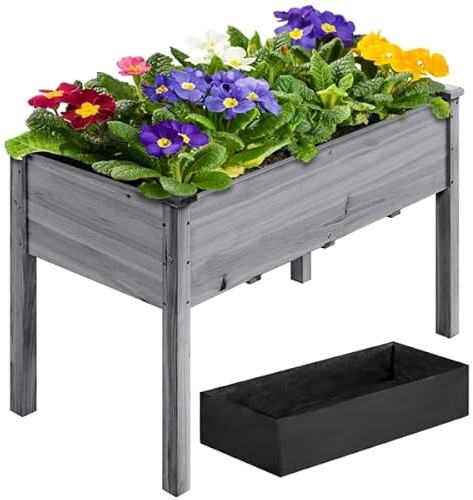 Yaheetech Jardinera Elevado de Madera Huerto Urbano Terraza Mesa de Cultivo para Cultivo Flores Verduras Hierbas 120.5x59x76.5 cm Gris