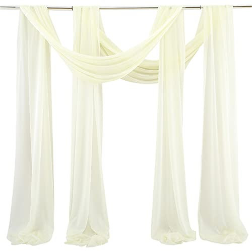 EXQULEG 2 Stück Querbehang Freihanddeko, Himmelbett Vorhänge Freihanddeko Gardinen Voile Hochzeitsbogen Tüll im Freien Hochzeit Bogen dekorieren Fotografie Hintergrundtuch (#O,75x600cm)