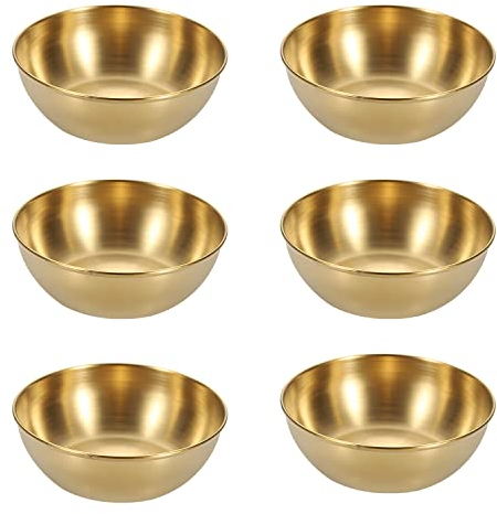 Dilireba 6 Pièces Bol Petit Or et Inox, Trempette, Bois Sauce, Coupelles Sauce Rondes, Mini Or pour Accompagnements et Apéritifs, 8.2 x 2.7 cm