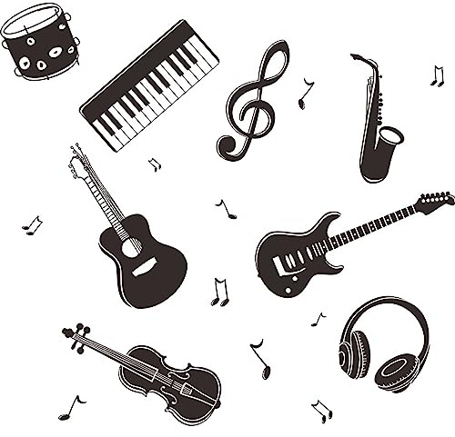 Duoyif Vinilos Decorativos de Pared Musicales - Calcomanías y Pegatinas de Notas, Guitarra y Piano Para Estudio de Música, Dormitorio y Habitación