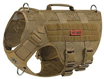 OneTigris Hundegeschirr Kleine Hunde, AIRE MESH Taktisches Anti Zug Geschirr mit 2 Griff Verstellbar Brustgeschirr No Pull Dog Harness Atmungsaktiv Braun XS