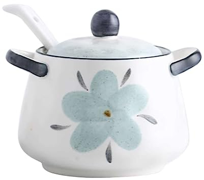 Azucarero de ceramica,recipientes para especias, Azucarero de doble asa con tapa y cuchara, tarro de cerámica for almacenamiento de azúcar de 400 ml (14 oz), azucarero de porcelana impresa, for barra