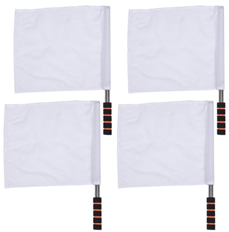 PRETYZOOM Drapeaux D'arbitre Sportif 4Pcs Drapeaux De Juge De Ligne Blancs Drapeau À Main Drapeau De Sport D'athlétisme Avec Poteau En Acier Inoxydable Pour Match De Volley-Ball De Football