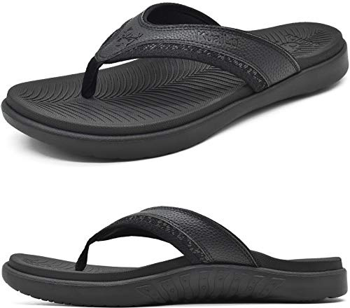KuaiLu Flip Flops herrstorlek 40–49 bekväma ortopediska tåavskiljare sandaler för män med plantar fasciitis bågestöd halkfri sport gummifotbädd sommar strand/pool badtofflor, Helsvart, 44 EU