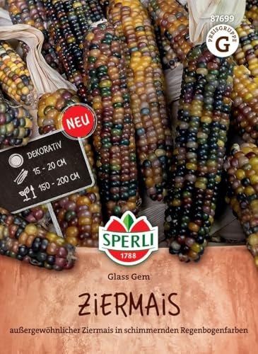 Sperli Ziermaissamen Glass Gem 87699, Schimmernde Regenbogenfarben, 150-200 cm Wuchshöhe, Ideal für Deko & Gemüsebeet, Bunte Samen, Vielfältige Gemüsesamen | Regenbogenfarbene Kolben, dekorativ und essbar, sonniger Standort, ideal für Beet und Blickfang, einjährig