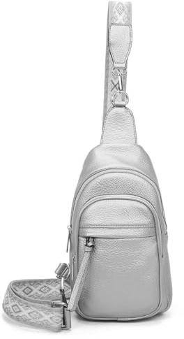 OBC Damen Bodybag Sling Tasche Rucksack Gürteltasche Crossbag Crossover Schultertasche Crossbody Brusttasche Umhängetasche Silber V1