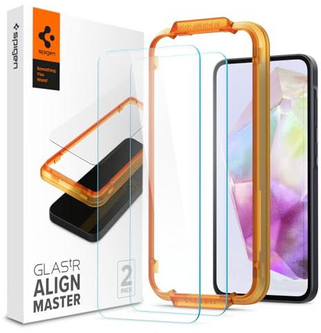 Spigen Alignmaster Schutzfolie [2 Stück] für Samsung Galaxy A35 5G | Volle Abdeckung, Kratzfest, Hochauflösend, Kristallklar, Hüllenfreundlich, 9H Härte Folie
