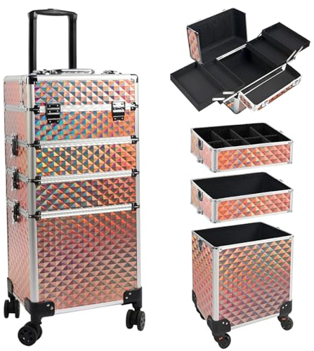Kalolary Maleta Maquillaje Profesional 4 en 1, Maletín de Cosméticos Caja Maquillaje Maletin de Cosméticos Portátil con Cerradura Organizador de Maquillaje para Artistas Esteticistas (Colorido)
