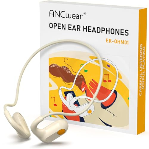 ANCwear Open ear barnhörlurar Bluetooth 5.2, sporthörlurar trådlösa Bluetooth, 17 g ultralätt IP56 vattentät 7H batteritid (kräm) (kräm)