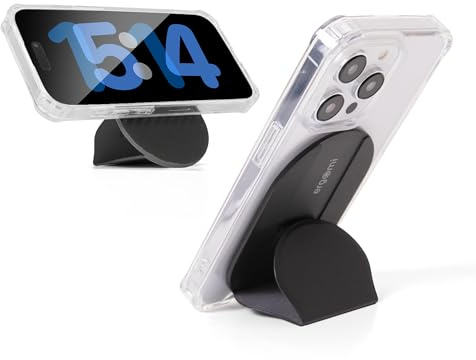 ergomi Magnetic Phone Stand Grip – Dual Magnetic Ring, Patented Snap Design, Vegan Leather, Mag-Safe Compatible for iPhone 16/15/14/13/12/16 Series– Black
