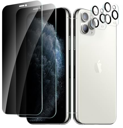 CYYAGE 2 Stück Sichtschutz Schutzfolie für iPhone 11 Pro Max und 2 Stück Kameraschutz, Anti-Spähen Displayschutz HD Blickschutzfolie Privacy Schutzglas Folie, 9H Härte, Kratzfest