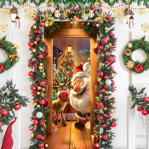 Zfseyuh Weihnachten Tür Abdeckung Dekoration Weihnachtsbanner Tür 90x200cm Rot Weihnachtsmann Banner Weihnachtlicher Türbehang für Weihnachtsdeko, Weihnachtstürdekoration