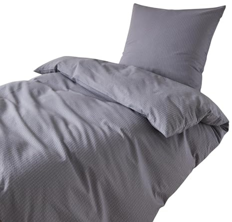Traumschlaf Seersucker Bettwäsche Uni – Luftig leichte Sommerbettwäsche aus 100% Baumwolle – bügelfrei & atmungsaktiv – mit Reißverschluss – 140x200 cm + 70x90 cm, anthrazit