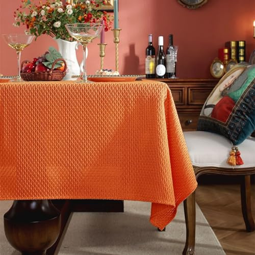 Homxi Tischtücher Rechteckig 135 W x 200 L cm,Tischdecke für Balkon Orange Einfarbig Leinen Baumwolle Gartentischdecke