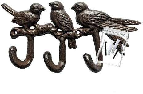 your castle Hakenleiste Vogelmotive Dekorativer Wandhaken Garderobenhaken Kleiderhaken aus Gusseisen, mit drei Haken, ca. 23 x 11 cm.