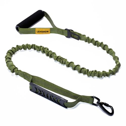 LEADSOM 6FT Highly Reflective Heavy Duty Elastic Bungee Medium and Large Dog Leash Shock Absorbing with Comfortable Padded Handle and Traffic Handle Suitable for Training