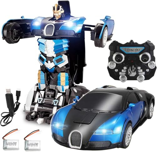 KWARE 2.4Ghz Transformer Remote Control Car – Talking Auto Bot RC Drifting Car & Robot - Sound FX Lights – One Touch Transform - Rechargeable Radio Controlled RC Car, Blue