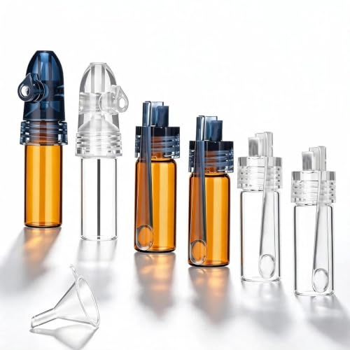 SHENGYIG Dosierer Pulver 3 Transparentes, 3 Braunes Gewürzpulver Werkzeug | Tragbares Mini Gewürzstreuer, mit Löffel und Trichter, 2 Stile, für Reisen, Outdoor, Picknick