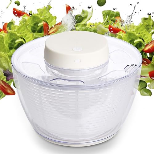 COOK WITH COLOR Electric Salad Spinner, Round 4.5L Capacity – Fast Drying & Easy Spin for Fresh Greens, Cream