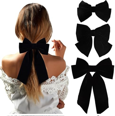 TELAIN 3 Stück Haarschleifen Schwarz Samt, 3er Set In Klein, Mittel Und Groß, Für Elegante Frisuren, Ideal Für Frauen Und Mädchen Jeden Tag Und Besondere Anlässe