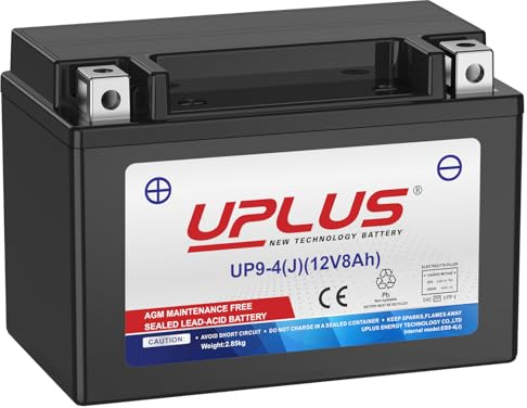 UPLUS UP9-4(J) Motorcycle Battery, 12v 8Ah CCA 120A(EN), ATV Scooter Powersport Maintenance Free Sealed Agm replace for-TX9-BS |Confirm size before order 150L x 87W x 105H(mm)