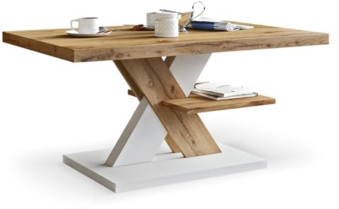 Viosimc Table Basse de Salon Chêne Wotan Blanc 90×60 cm – Table Centrale Moderne avec Étagère, Design Scandinave pour Salon