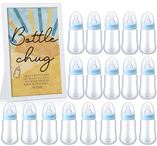 Roowest Bottle Chug Baby Shower Games Favors Including 18 Pcs Bottles with 1 Bottle Chug Wooden Sign for Gender Reveal Baby Shower Party Supplies