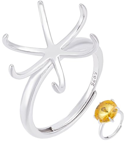 PH PandaHall Base de anillo de plata de ley 925, anillo ajustable en blanco con garra de garra, anillo de componente de anillo para diamantes y piedras preciosas, cabujón de cristal, fabricación de