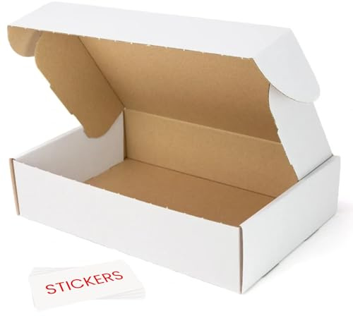 300x200x70 mm Shipping Boxes Small White Corrugated Cardboard Die Cut Box for Packing Mailing (10 pack with stickers)
