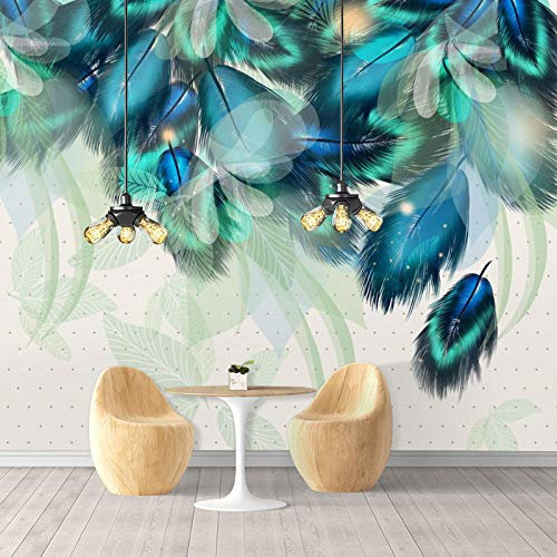 XLMING Décoration Simple D'Une Tête De Lit En Plumes Bleues Papier Peint 3D Intissé Salon Canapé Chambre À Coucher Salle Manger Intérieure Murale-430cm×300cm
