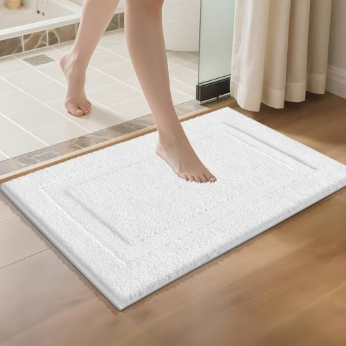 SHACOS Super Soft Fluffy Bathroom Rugs 24x36 Non Slip Washable Bath Mats Absorbent Bath Rugs Carpets for Bathroom Floor Tub Shower Vanity Sink Home Decor Accessories, White