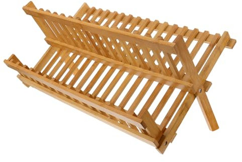 IMIKEYA Estante Plegable De Madera Para Escurreplatos Para Camping y Senderismo