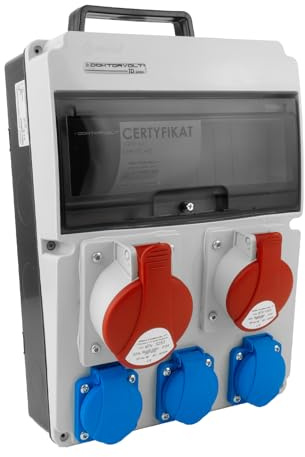 Doktorvolt Distributeur de courant de chantier avec poignée - 32 A 16 A CEE 3 x 230 V - Prises CEE