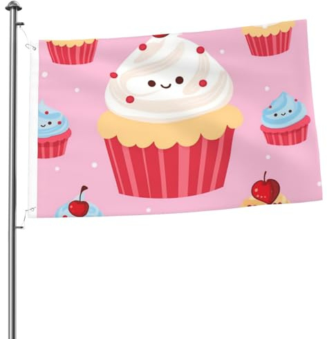 Bonita bandera de cupcakes de 2 x 3 pies para interiores con ojales, bandera de jardín de doble cara, pancarta grande, banderas para patio, casa, decoración exterior del hogar, arte de pared, póster c