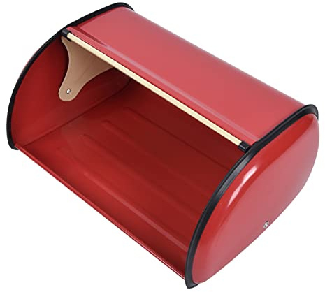 Pretfy Boîte à Pain en Métal pour Comptoir de Cuisine - Conteneur de Support Bac à Pain Grande capacité avec Couvercle en Rouleau (Rouge)
