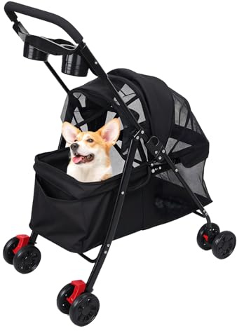 Hunde Kinderwagen,2 In 1 Hundebuggy Bis 15 Kg Klappbar,Klappbar,Hundewagen Für Kleine Hunde,Hundebuggy Kleine Hunde,Hunde Buggy,Katzenwagen,Faltbar Hund Kinderwagen (Schwarz B)