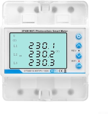 GLFLOW 3 Phasen WiFi Smart Energy Meter, Photovoltaik Überwachung, Über/Unterspannung und Phasenverlust Schutz, für Home Electrical Energy Consumption Tracking