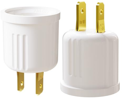 Outlet to Socket Adapter, Convert Outlet to E26 Light Bulb Socket, Plug-in Light Socket, 2 Pack
