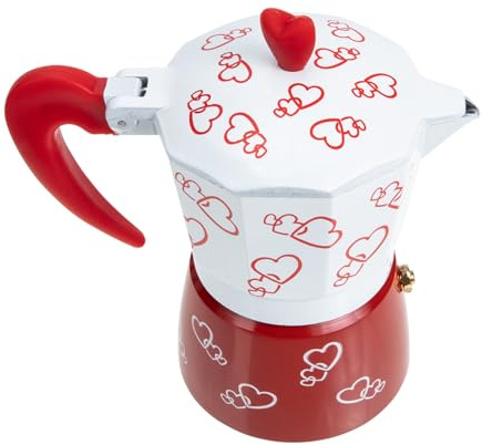 Luxshiny Red Heart Aluminum Mocha Pot Coffee Maker with Anti-scald Handle Lightweight Portable Espresso Brewer for Home Office Cafe Use Full-bodied Flavor Filter Design