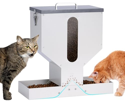 PAULOZYN Automatisk kattmatare 2 katter gravitation dubbel kattmatare automatisk torrmatautomat med stark anti-sylt galvaniserat stål husdjur matstation inomhus och utomhus