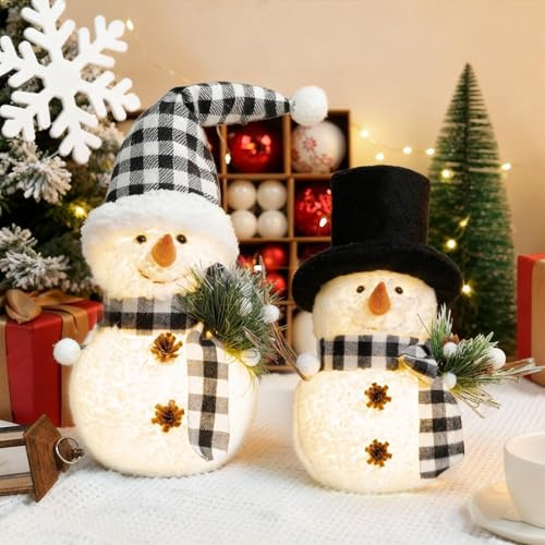HUIKUANGEU Weihnachtsdeko Innen, 2 Stück Wichtel, Schneemann Deko mit LED Licht, für Weihnachten Tischdeko
