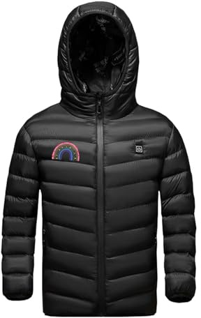 Manteau Chauffante Imprimé pour Enfants Veste Chauffante Garçons Filles 4 Ans à 12 Ans pour Camping Coupe-Vent Imperméable avec 3 Zones de Chauffage USB Gilet Chauffant pour Plein Air Sports Hiver