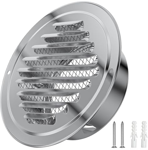 Hon&Guan Rejilla Ventilación 150mm Redonda Rejilla de Ventilación de Acero Inoxidable con Mosquitera, Protector Anti-Intemperie para Pared Exterior Extracción de Aire, Campanas Extractora, Chimenea