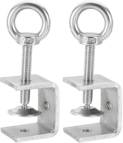 sourcing map 2 Pcs 304 Stainless Steel C Clamps 35mm Square Mini Tiger Clamp Adjustable Heavy Duty Metal U Clip with Eye Hook Screw for Woodworking Welding Mounting, Silver
